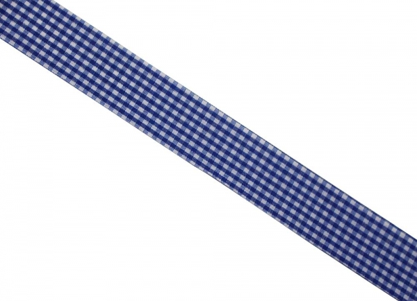 Geschenkband blau/weiss kariert 25mm breit geschnitten, 45m, Vichy